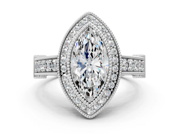 White gold Marquise Halo Diamond Split Shank Pave Ring