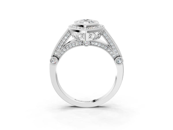 White Gold Round Vintage Bezel Halo Engagement Ring Setting