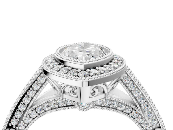 White Gold Round Vintage Bezel Halo Engagement Ring Setting