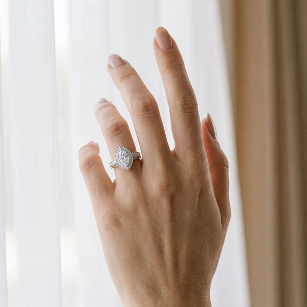 White gold Marquise Halo Diamond Split Shank Pave Ring