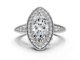 White gold Marquise Halo Diamond Split Shank Ring with Milgrain Detail_48