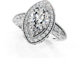 White gold Marquise Halo Diamond Split Shank Ring with Milgrain Detail_49