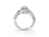 White gold Marquise Halo Diamond Split Shank Ring with Milgrain Detail_51