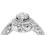 White gold Marquise Halo Diamond Split Shank Ring with Milgrain Detail_53