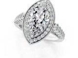 White gold Marquise Halo Milgrain Solitaire with Bezel Set Side Stones and Pave Band_32