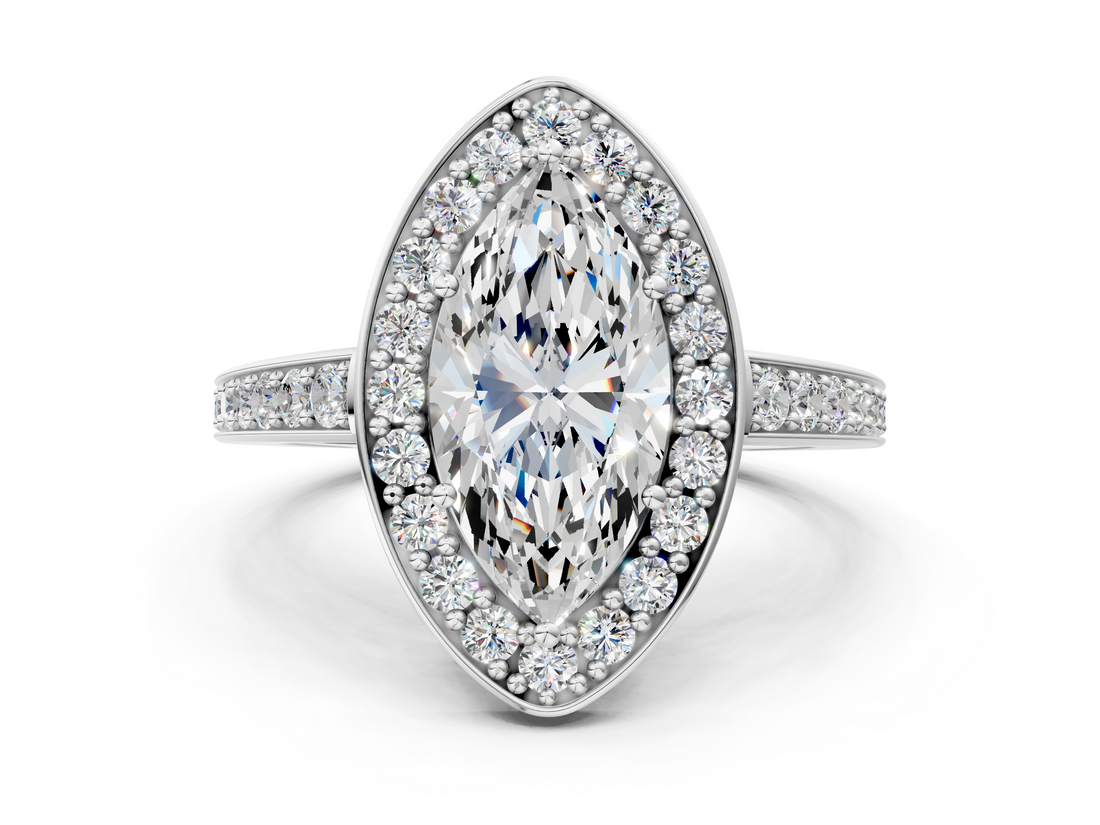 White gold Marquise Halo Pavé Diamond Engagement Ring with Bezel Setting_20