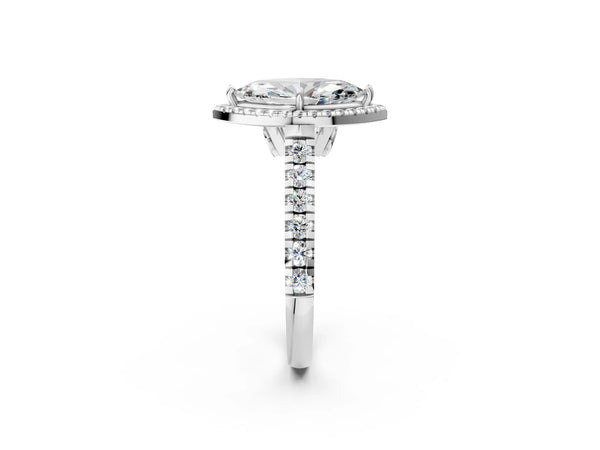 White gold Marquise Halo Pavé Diamond Engagement Ring with Four-Prong Setting