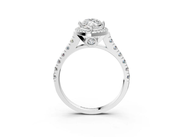 White gold Marquise Halo Pavé Diamond Engagement Ring with Four-Prong Setting
