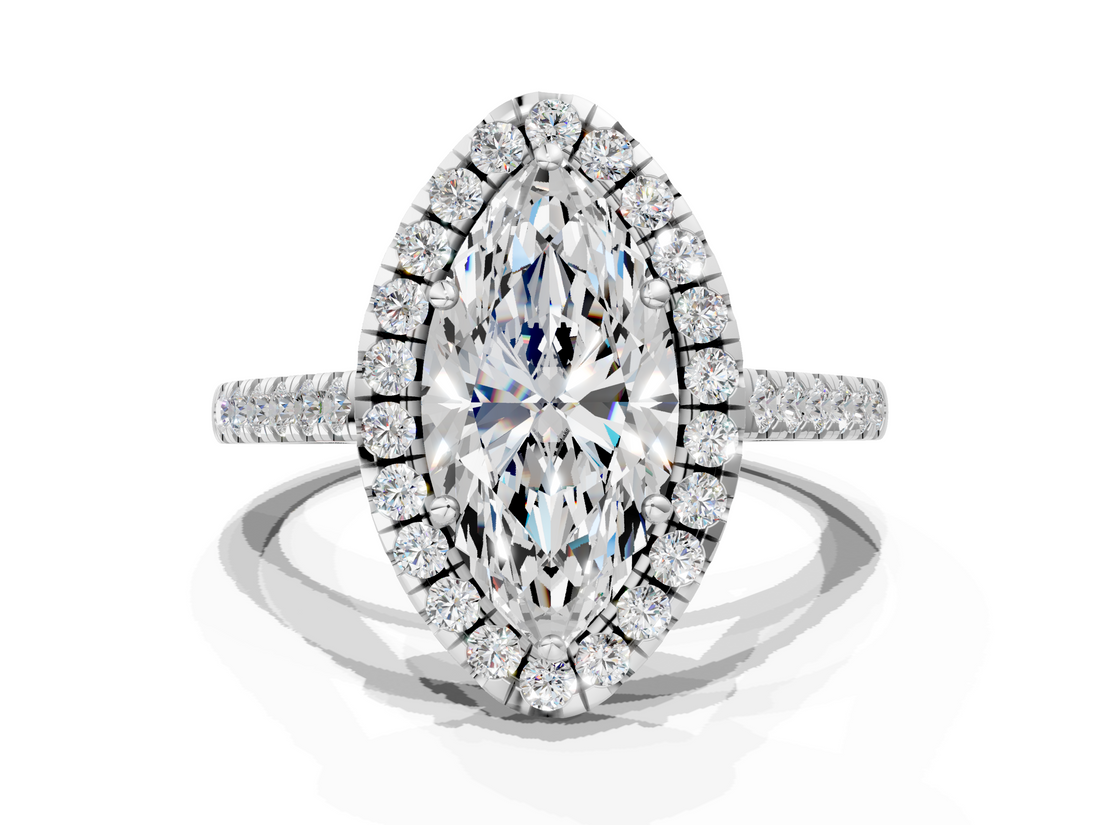 White gold Marquise Halo Pavé Diamond Engagement Ring with Four-Prong Setting_3