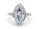 White gold Marquise Halo Pave Band Solitaire Ring with Prong Setting_65