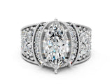 White gold Marquise Halo Pave Diamond Engagement Ring with Milgrain Detailing_49