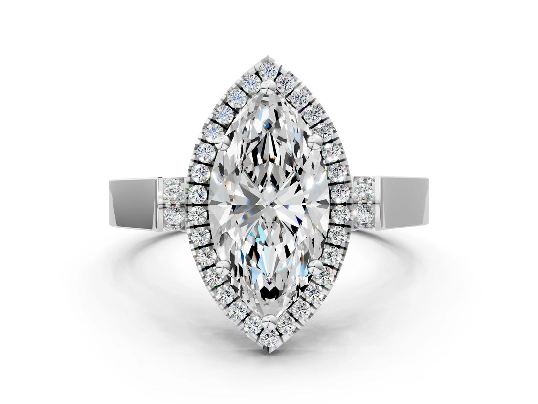 White gold Marquise Halo Pave Split Shank Prong Setting Ring_26