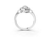 White gold Marquise Halo Round Diamond Milgrain Pave Engagement Ring_12