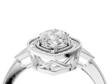 White gold Marquise Halo Round Diamond Milgrain Pave Engagement Ring_13
