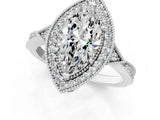 White gold Marquise Halo Round Diamond Milgrain Pave Engagement Ring_16