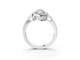 White gold Marquise Halo Round Diamond Milgrain Pave Engagement Ring_19