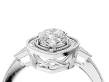 White gold Marquise Halo Round Diamond Milgrain Pave Engagement Ring_19