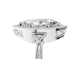 White gold Marquise Halo Round Diamond Milgrain Pave Engagement Ring_21