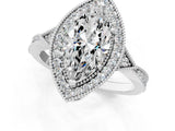 White gold Marquise Halo Round Diamond Milgrain Pave Engagement Ring_34