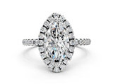 White gold Marquise Halo Round Diamond Pavé Band Four-Prong Ring_3