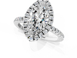 White gold Marquise Halo Round Diamond Pavé Band Four-Prong Ring_4