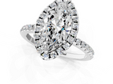 White gold Marquise Halo Round Diamond Pavé Band Four-Prong Ring_6