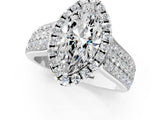 White gold Marquise Halo Round Diamond Pave Band with Prong Setting 3