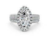 White gold Marquise Halo Round Diamond Pave Band with Prong Setting_12