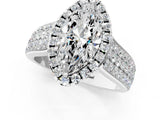 White gold Marquise Halo Round Diamond Pave Band with Prong Setting_13