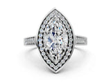 White gold Marquise Halo Solitaire Diamond Ring with Pave Band and Bezel Setting_66