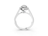 White gold Marquise Halo Solitaire Diamond Ring with Pave Band and Bezel Setting_69