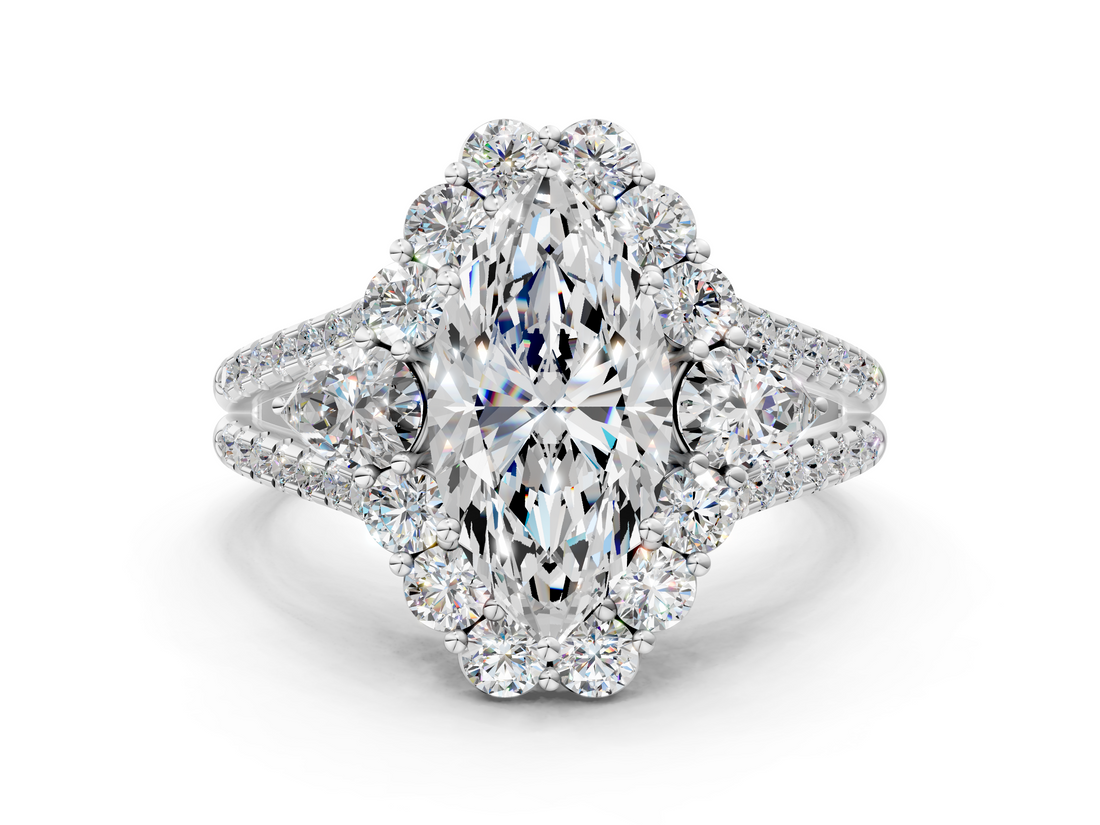 White gold Marquise Halo Split Shank Diamond Engagement Ring with Prong Setting_19