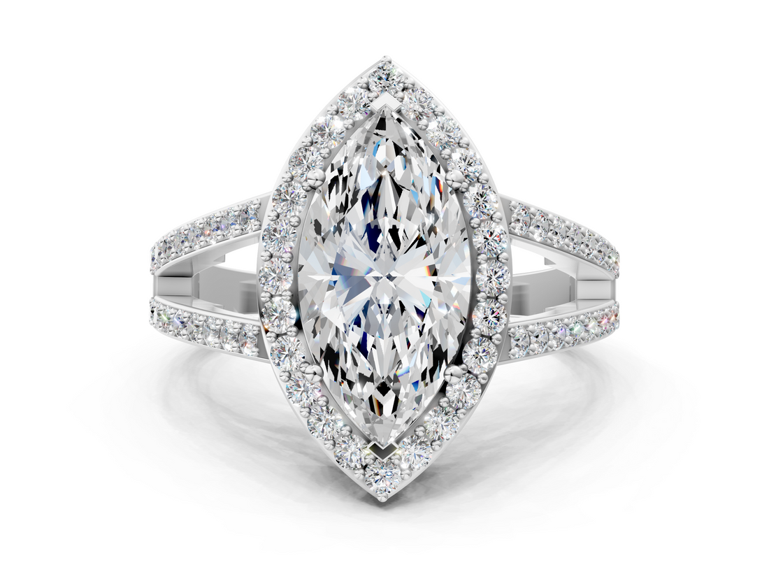 White gold Marquise Halo Split Shank Diamond Ring with Four-Prong Setting_53