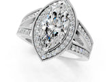 White gold Marquise Halo Split Shank Diamond Ring with Milgrain Prong Setting_15