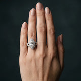 White gold Marquise Halo Split Shank Diamond Ring with Milgrain Prong Setting_6