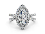 White gold Marquise Halo Split Shank Diamond Ring with Pavé Setting_26