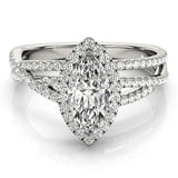 White gold Marquise Halo Split-Shank Diamond Ring with Prong Setting 1