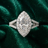 White gold Marquise Halo Split Shank Diamond Ring with Prong Setting_15