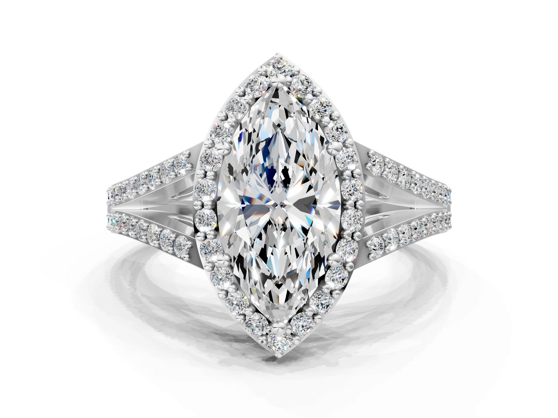 White gold Marquise Halo Split Shank Diamond Ring with Prong Setting_24