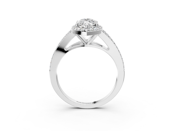 White gold Marquise Halo Split Shank Diamond Ring with Prong Setting