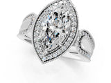 White gold Marquise Halo Split Shank Milgrain Diamond Ring_19