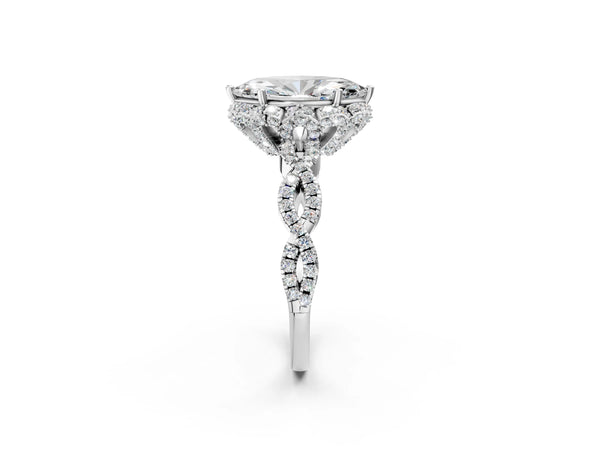 White gold Marquise Halo Twist Band Solitaire Ring with Six-Prong Setting