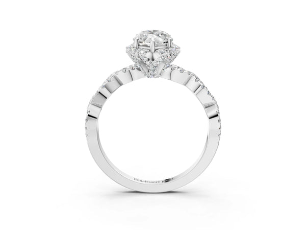 White gold Marquise Halo Twist Band Solitaire Ring with Six-Prong Setting