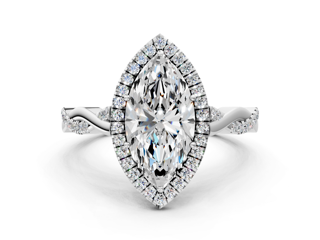 White gold Marquise Halo Twist Band Solitaire Ring_37