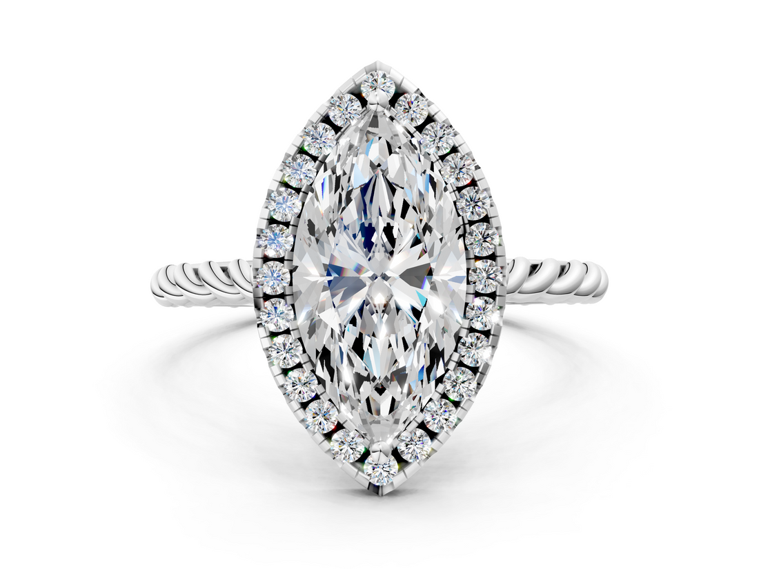 White gold Marquise Halo Twisted Band Four-Prong Diamond Ring_20
