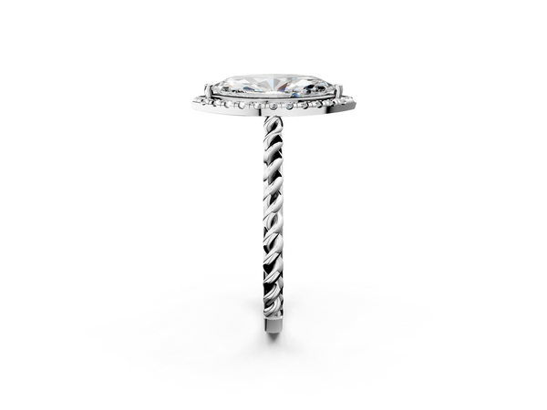 White gold Marquise Halo Twisted Band Four-Prong Diamond Ring