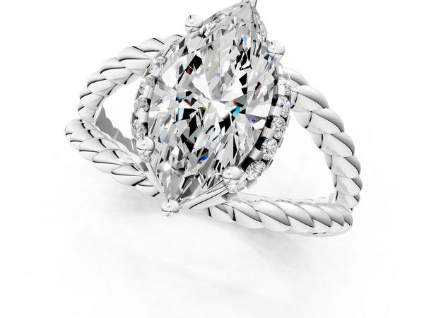 White gold Marquise Halo Twisted Band Four-Prong Ring