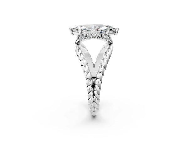 White gold Marquise Halo Twisted Band Four-Prong Ring