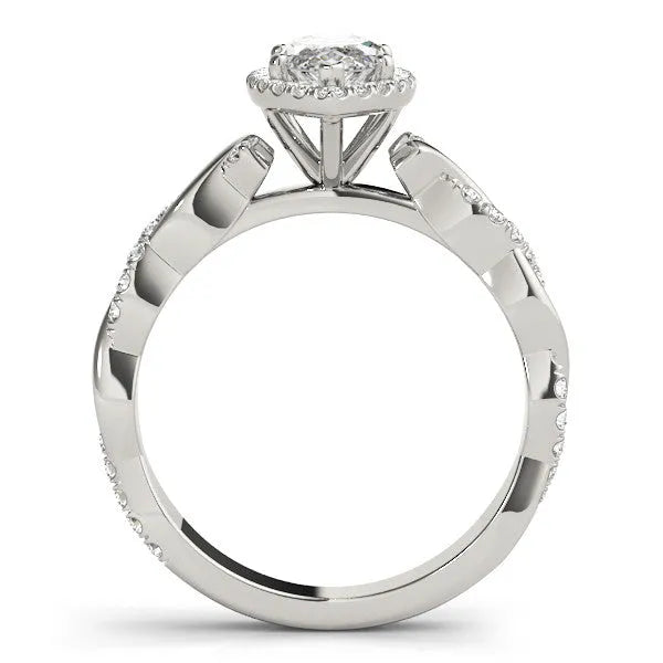 White gold Marquise Halo Twisted Band Prong Setting Ring