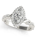 White gold Marquise Halo Twisted Band Prong Setting Ring